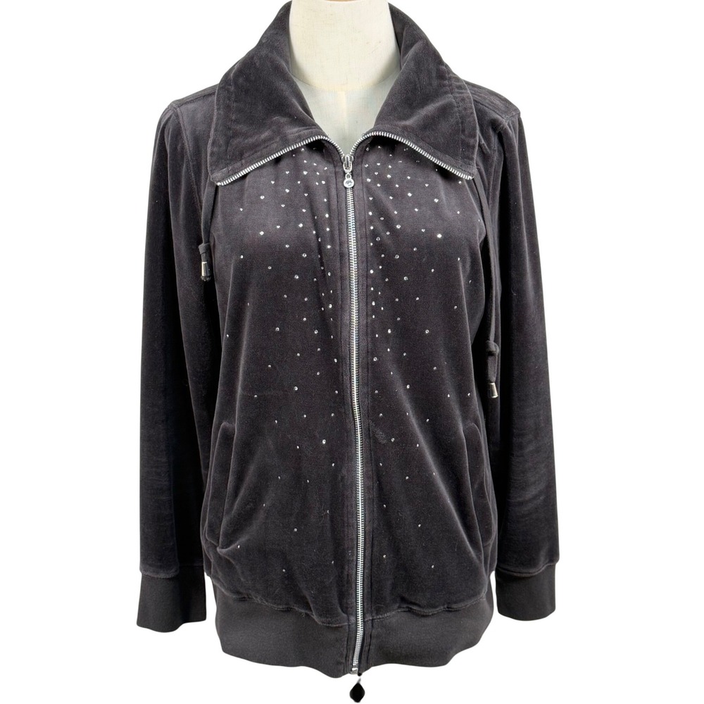Christopher Banks M Velour McBling Sporty Chic Zip Hoodie Rhinestone Y2K Jacket